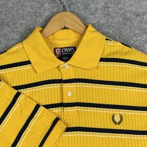 VTG Chaps‎ Ralph Lauren Polo Shirt Mens Large Yellow Striped Ribbed Cotton Y2K